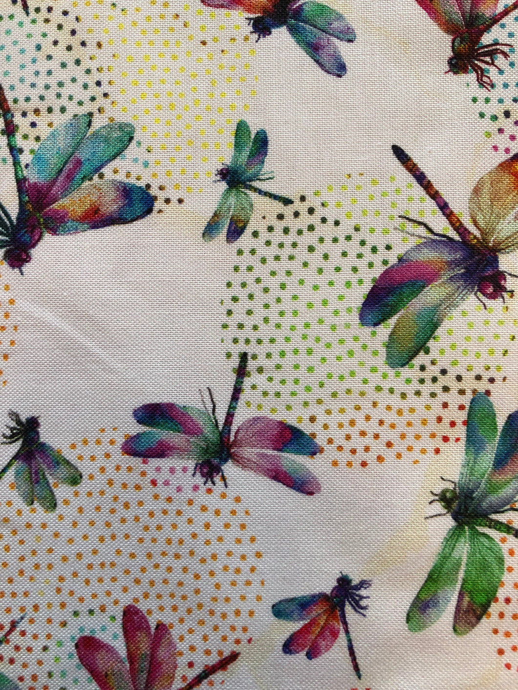 Dragonflies and Circles on Ivory Fabric