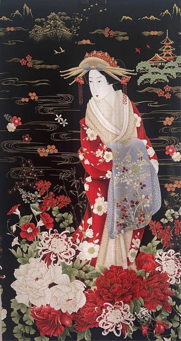 Japanese  Red Geisha Fabric Panel