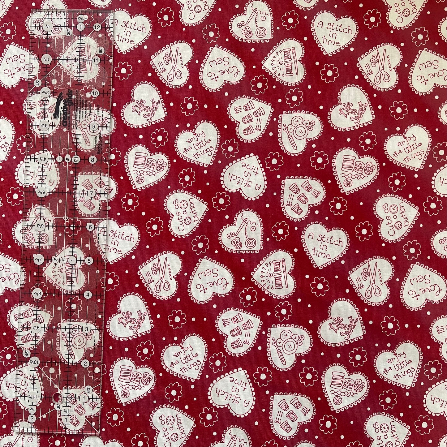 Red Sewing Hearts Fabric