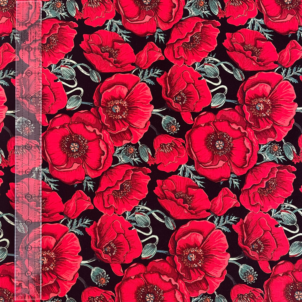 Poppies on Black Fabric