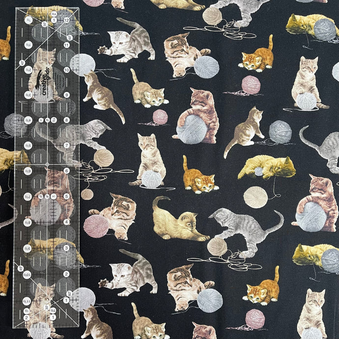 Green Stylised Cats Fabric