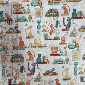 Cats on the Bookshelf Fabric