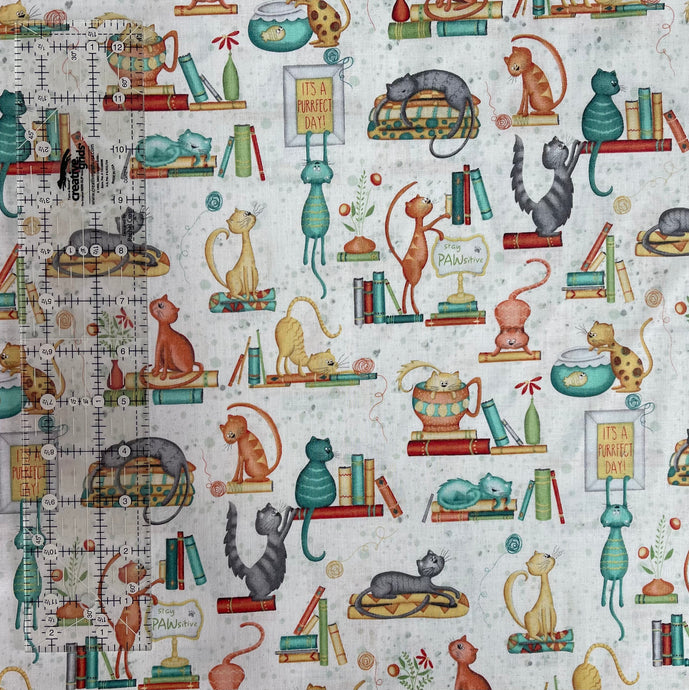 Cats on the Bookshelf Fabric