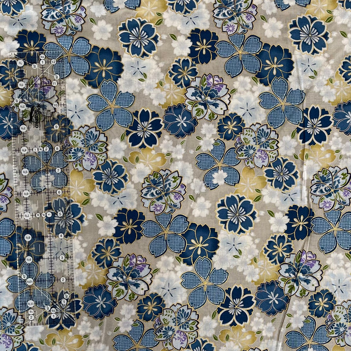 Blue Japanese Floral Fabric