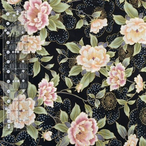 Black Japanese Fabric with Large Florals