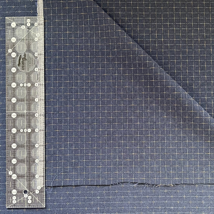 Textured Japanese Woven Fabric - Navy with Beige