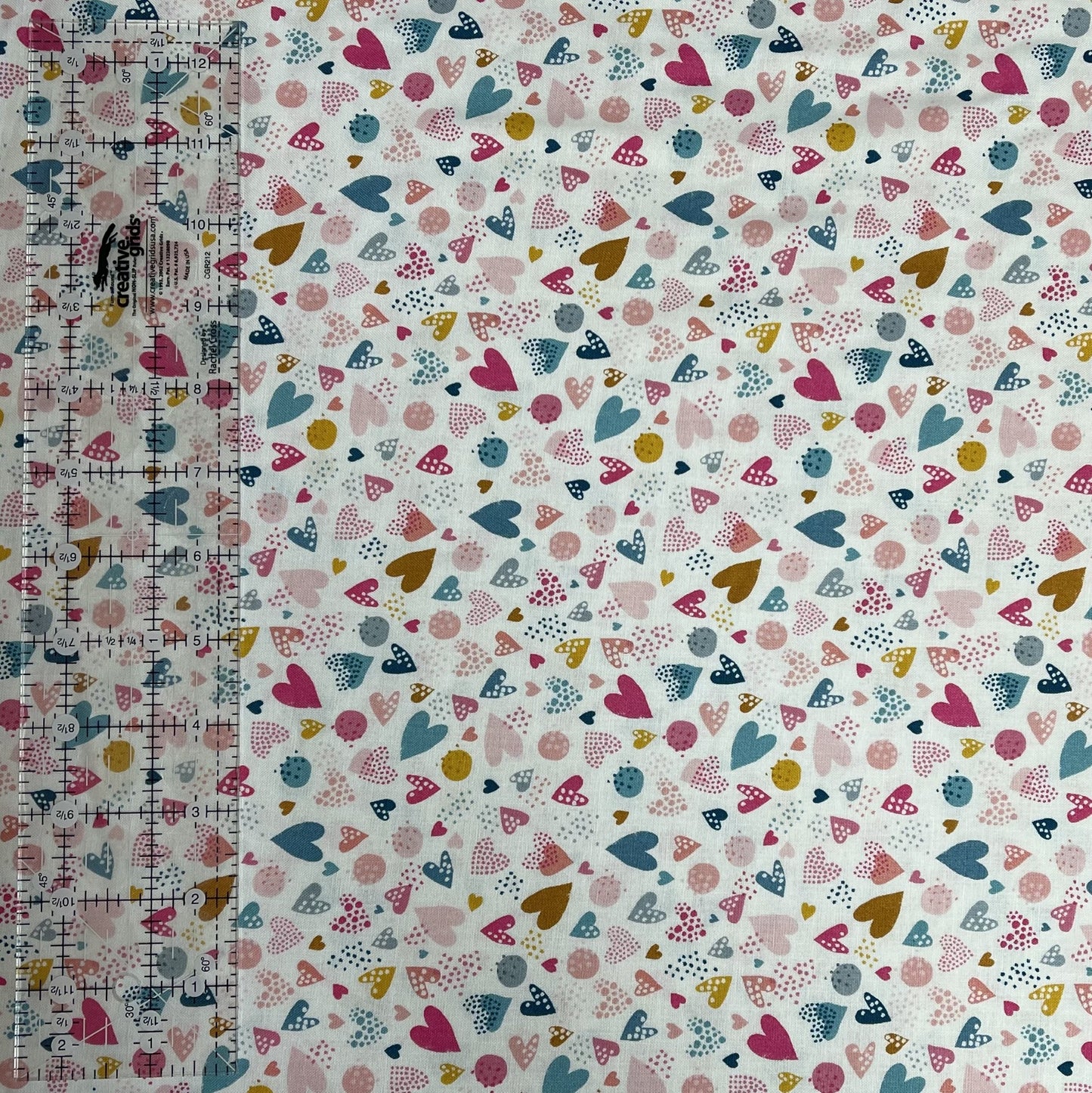 Pink, Blue and Gold Hearts Fabric